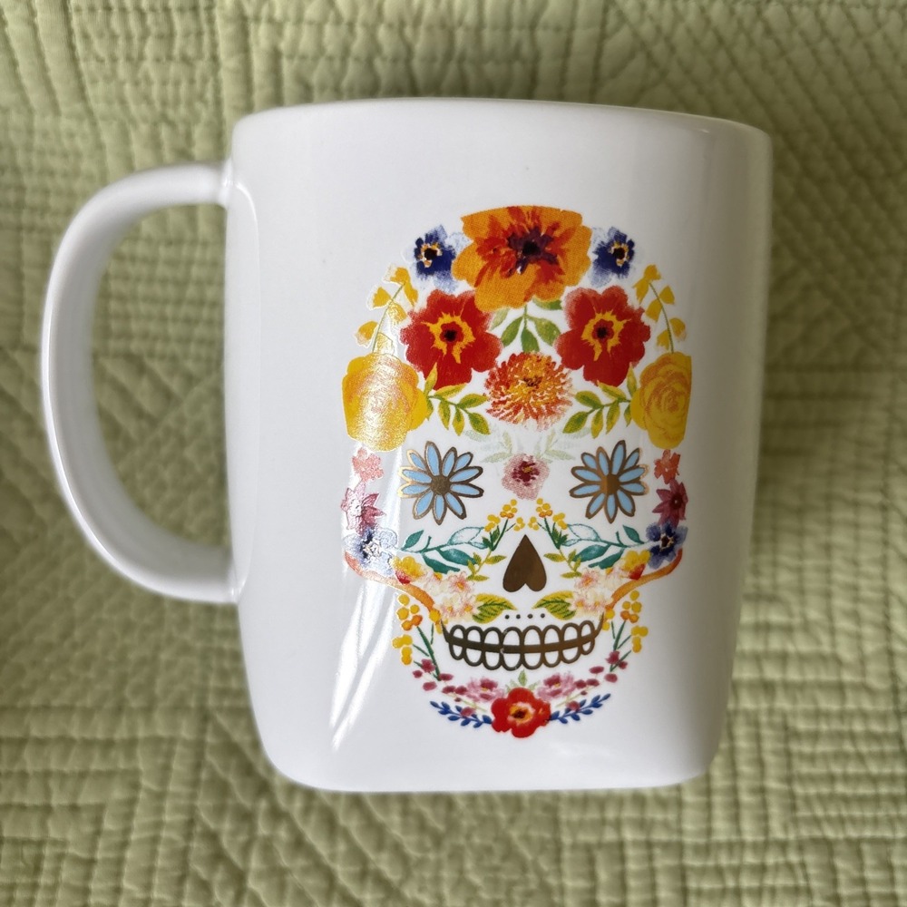 Paper Source 2018 Sugar Skull Mug Cup Floral Day of the Dead Dia de los Muertos